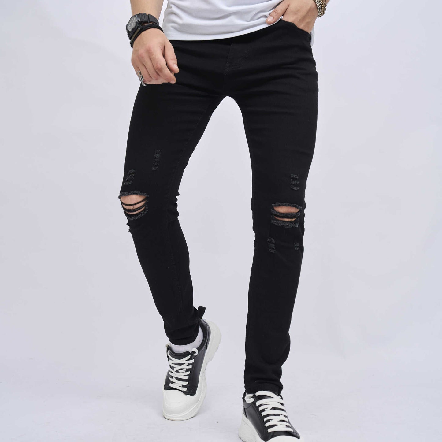 Zerrissene Slim Fit Skinny-Jeans für Herren mit elastischem Bund