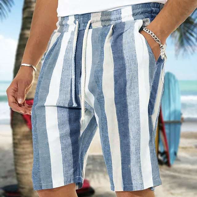 Herren Strand Kordelzug Shorts Gestreiften 3D Druck Europäischen Und Amerikanischen