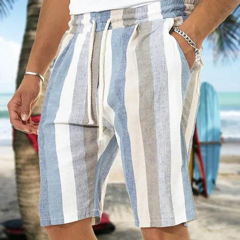 Herren Strand Kordelzug Shorts Gestreiften 3D Druck Europäischen Und Amerikanischen