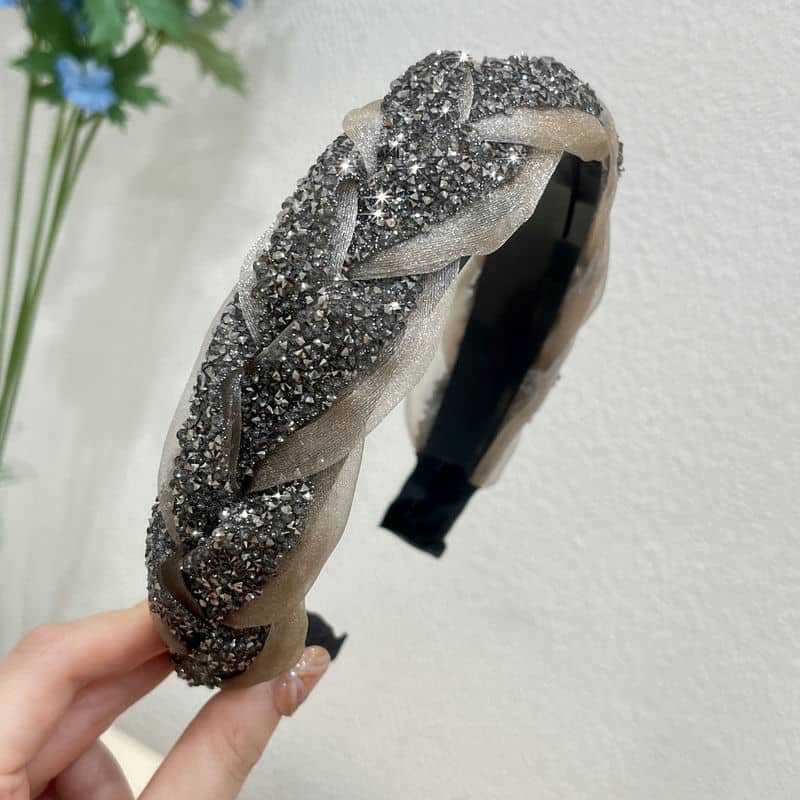 Rutschfeste Strass Schwerindustrie Breitkrempiges Twist Braid Haarband Hohe Herdplatte Haarnadel