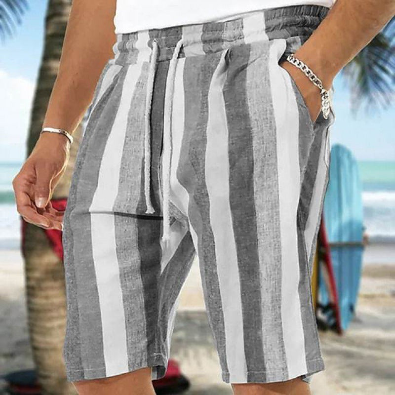 Herren Strand Kordelzug Shorts Gestreiften 3D Druck Europäischen Und Amerikanischen