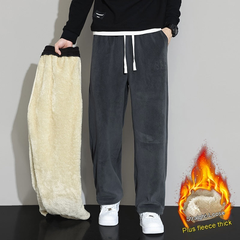 Winter Herren Casual Kaschmir Hose Gerade Weite Bein Hose