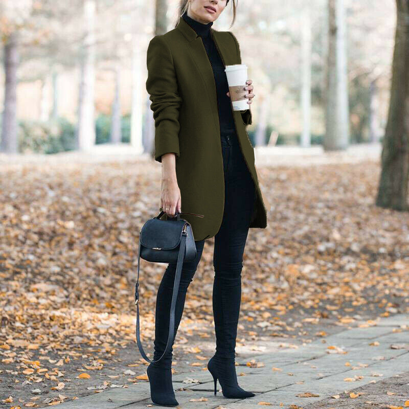 Herbst und Winter Neue Mode Stehkragen Damen Wollmantel
