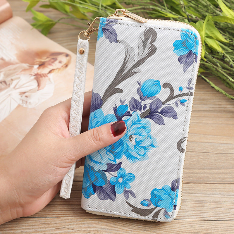 Lange Geldbörse für Damen mit Aufdruck und Single-Pull-Handytasche