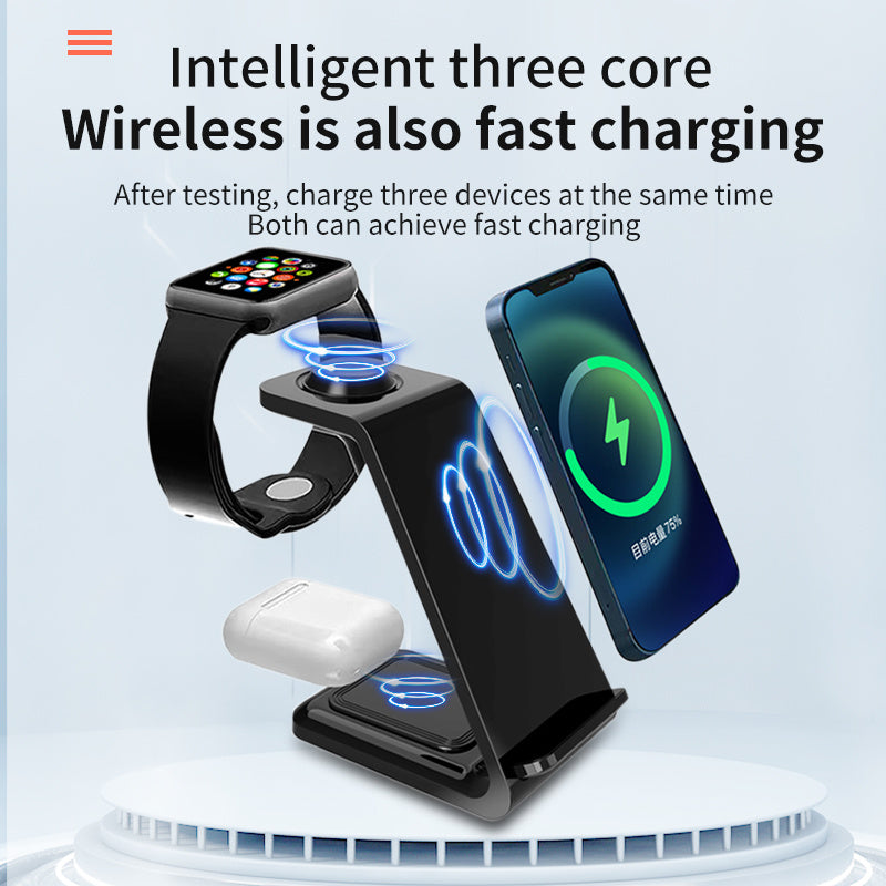 3-in-1 Multifunktions-Handyhalter im Stehen Dual Coil Wireless Charger