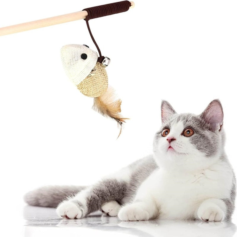 Teaser-Federspielzeug Kätzchen Lustige bunte Stange Katzenstab Spielzeug Holz Haustier Katzenspielzeug Interaktiver Stock Haustier Katzenbedarf