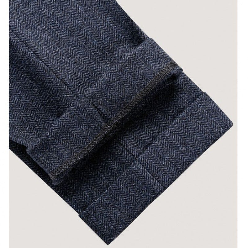Slim-Fit-Hose aus Tweed-Wolle mit Fischgrätenmuster