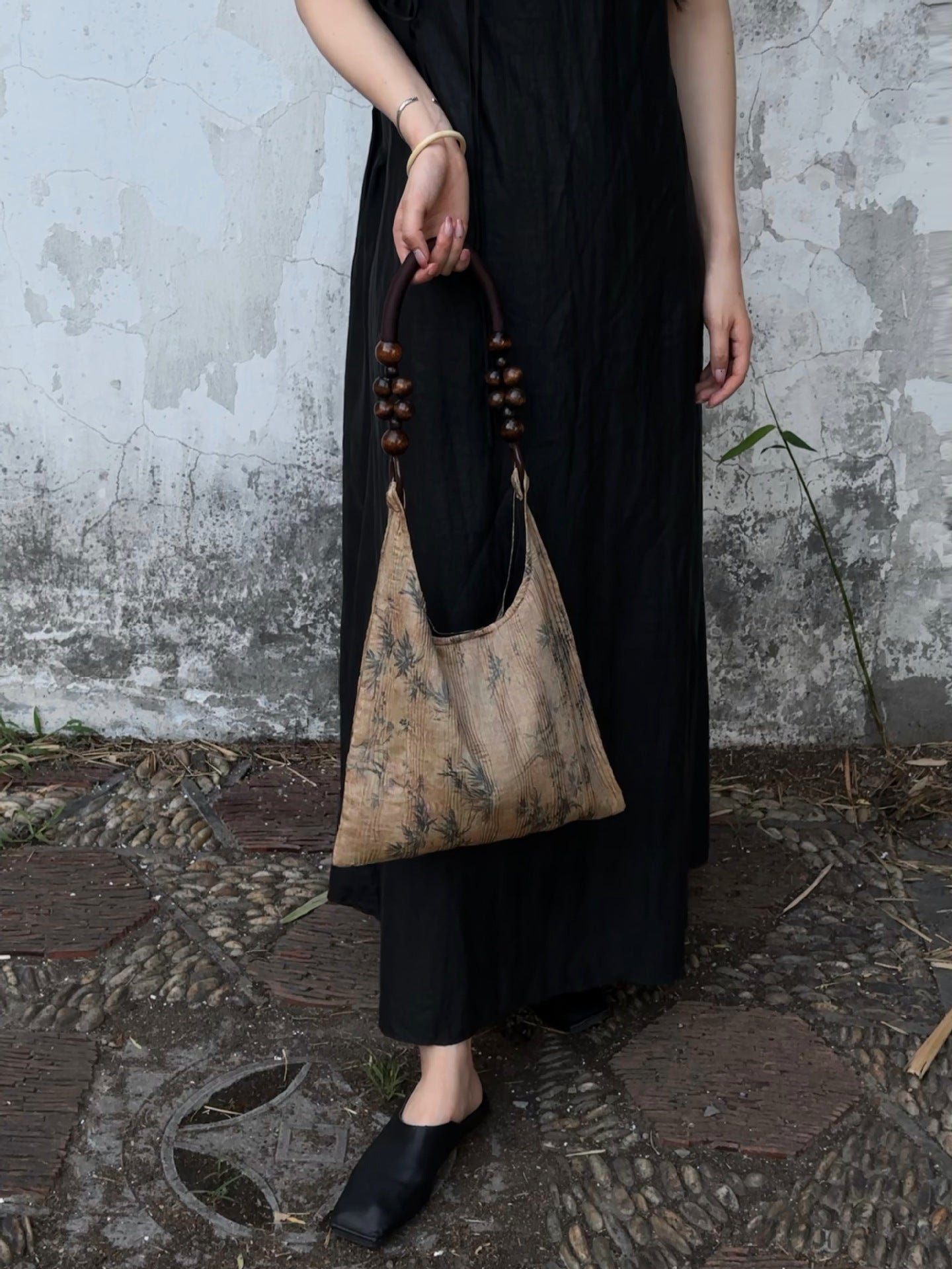 Neu Guo Feng Neue Chinesische Stil Wasser Muster Bambus Blatt Druck Zen Cheongsam Alte Stil High-end Satchel