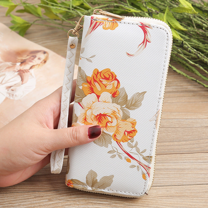 Lange Geldbörse für Damen mit Aufdruck und Single-Pull-Handytasche