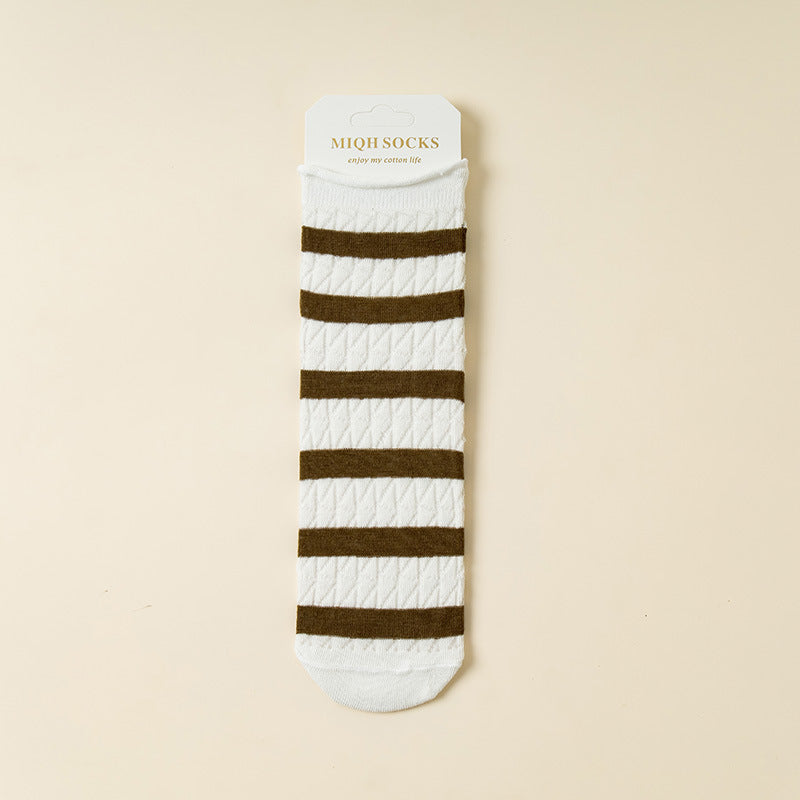 Elastic Kanekalon Striped Bunching Socks Women's Mid-calf Ins Breathable Mesh Loose Confinement Socks