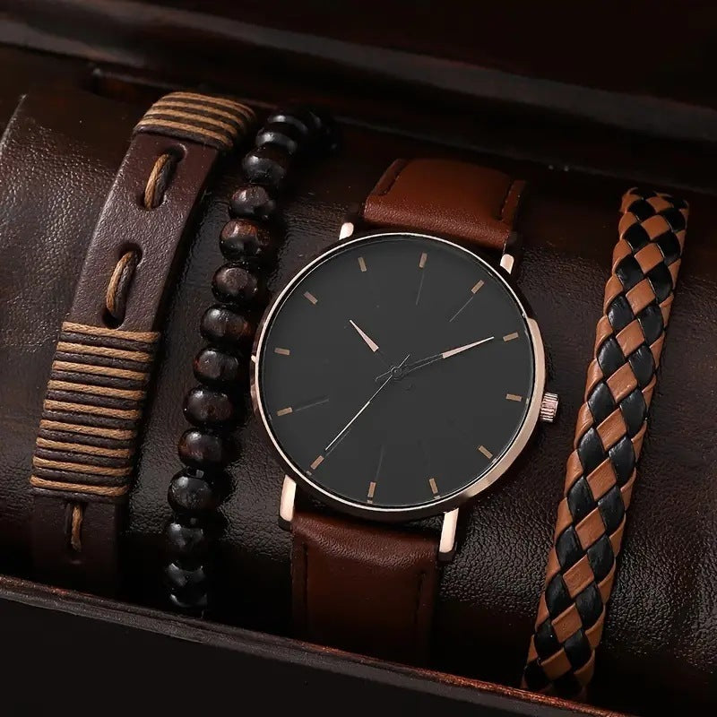 Herren-Quarzuhr, vielseitiges Perlenarmband