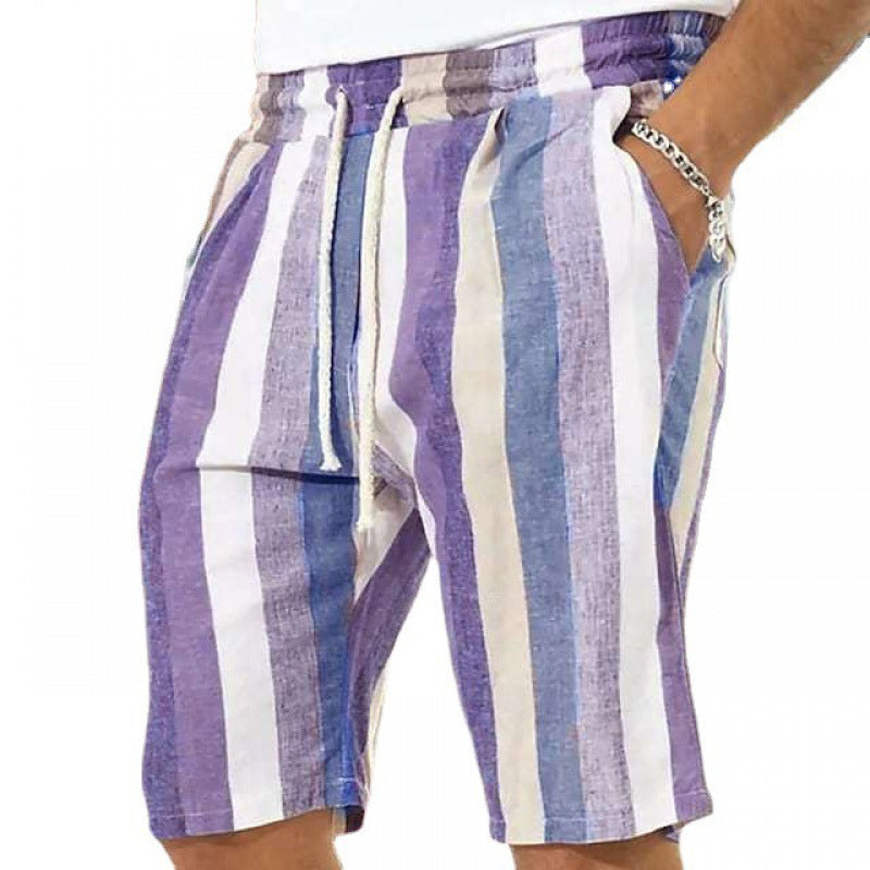 Herren Strand Kordelzug Shorts Gestreiften 3D Druck Europäischen Und Amerikanischen