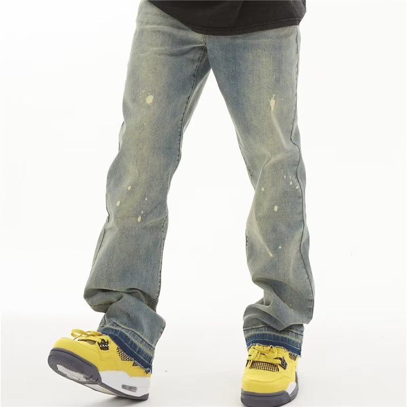 American Retro Distressed Hose in Schlammfarbe Gelb
