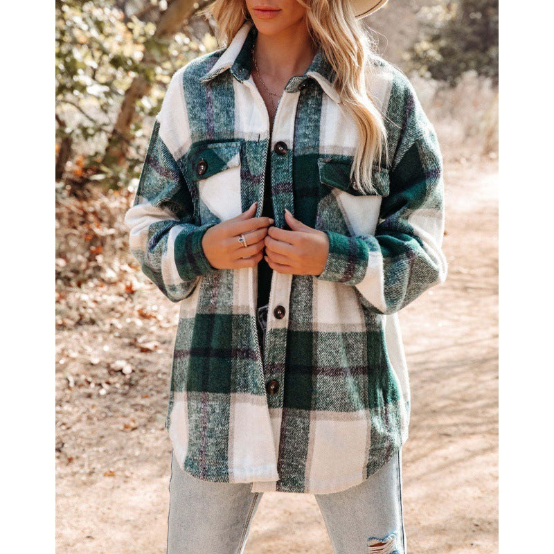 Kaschmir Langarm Plaid Top Lose Casual Frauen
