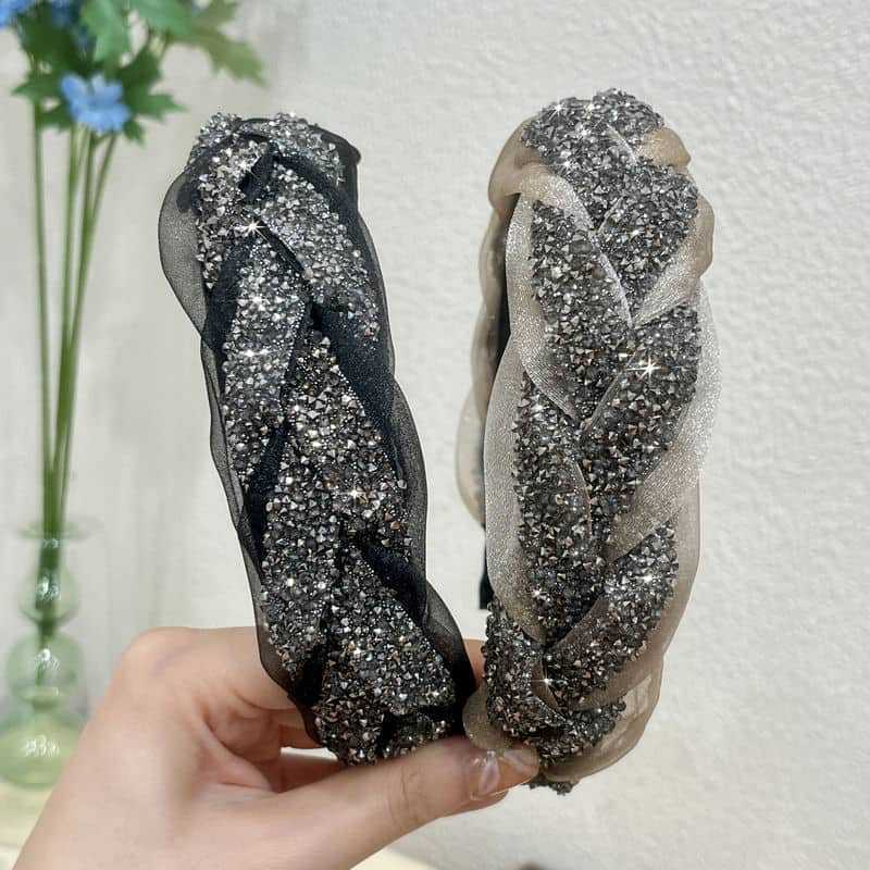 Rutschfeste Strass Schwerindustrie Breitkrempiges Twist Braid Haarband Hohe Herdplatte Haarnadel