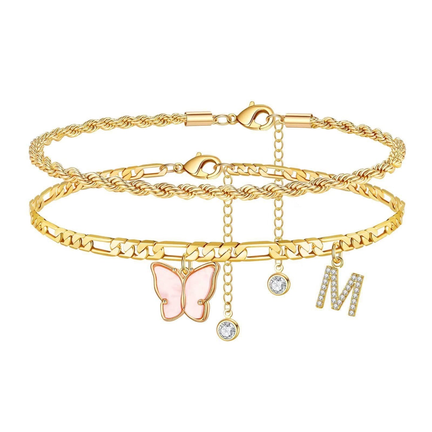 26 Buchstaben Fußschmuck Damen Schmetterling Doppellagig Stapel