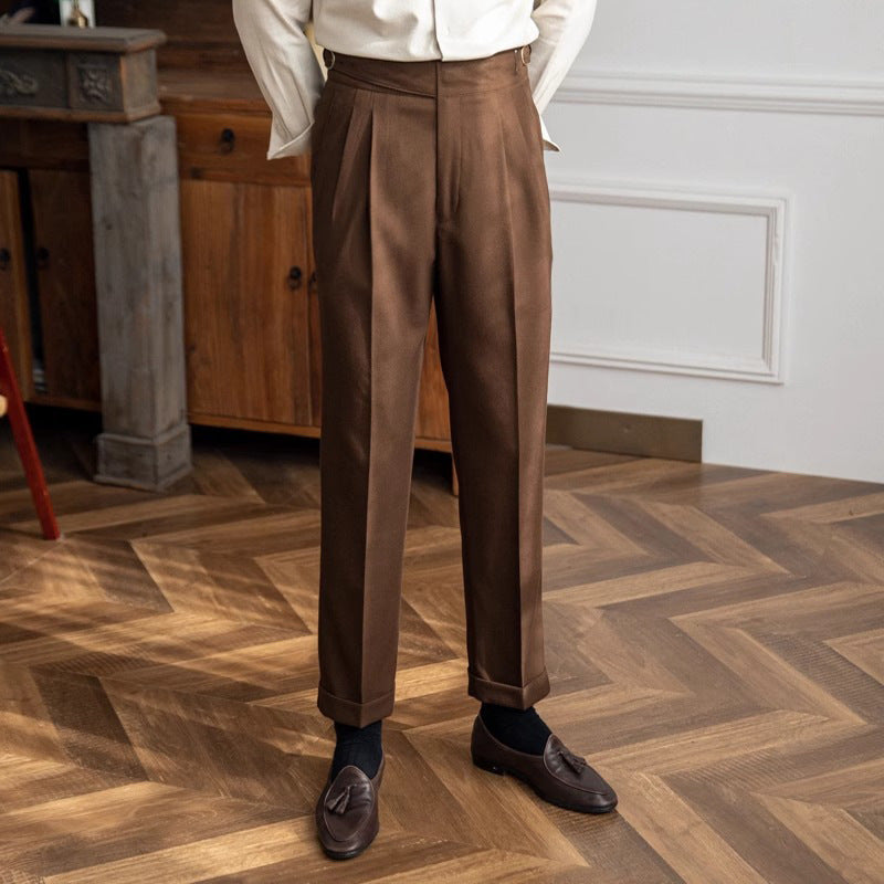 Frühling und Herbst Herren hohe Taille gerade Retro einfach passende Casual Anzug Hose