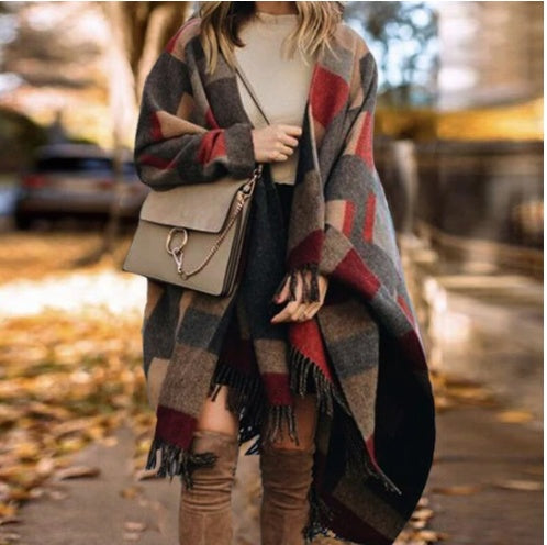 Plaid Mantel Schal Dual-Use Wollschal Jacke Schal Frauen