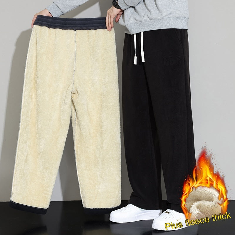 Winter Herren Casual Kaschmir Hose Gerade Weite Bein Hose