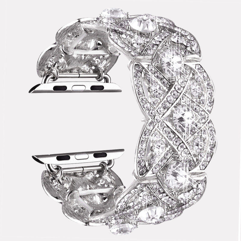 Uhrenarmband für die Serien 8, 7, 6, SE, 5, 4, 3, vierblättrige Blume aus Metall mit Diamanten