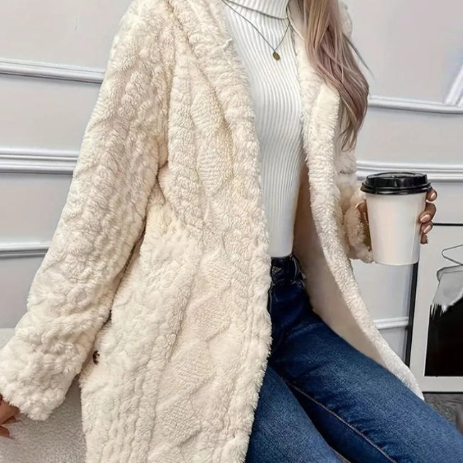 Strickjacke mit Kapuze und Knopf, lange Jacke, Winter, einfarbig, langärmelig