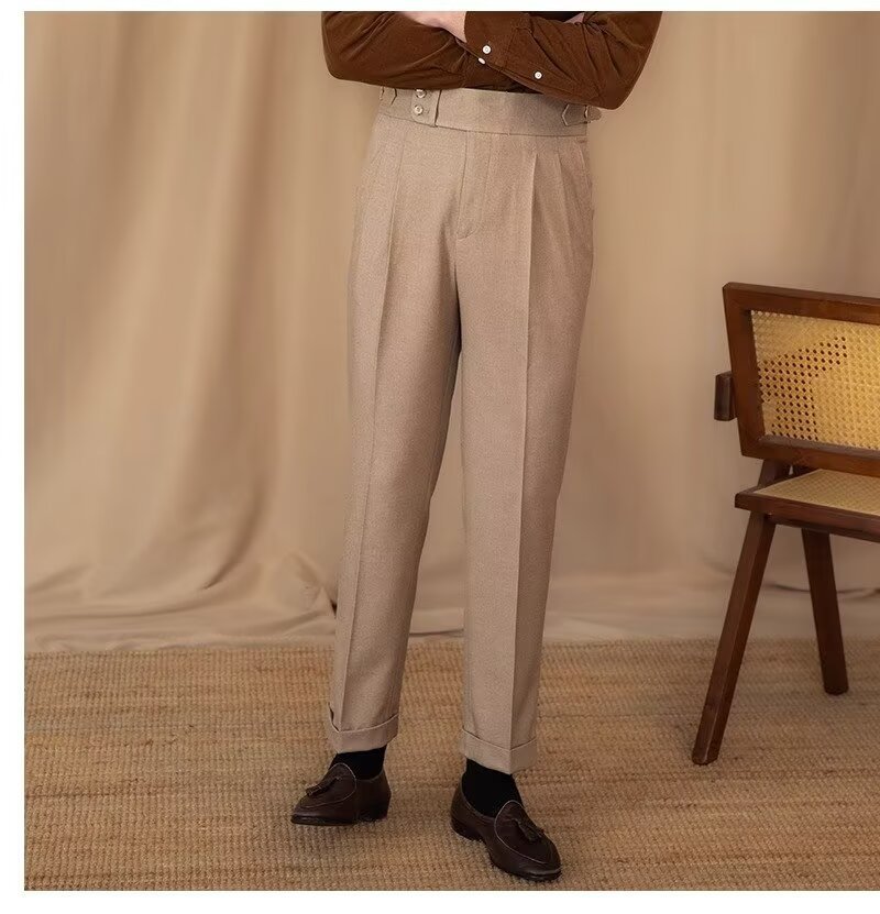 Junge Britische Hohe Taille Casual Hosen Männer Warme Gerade