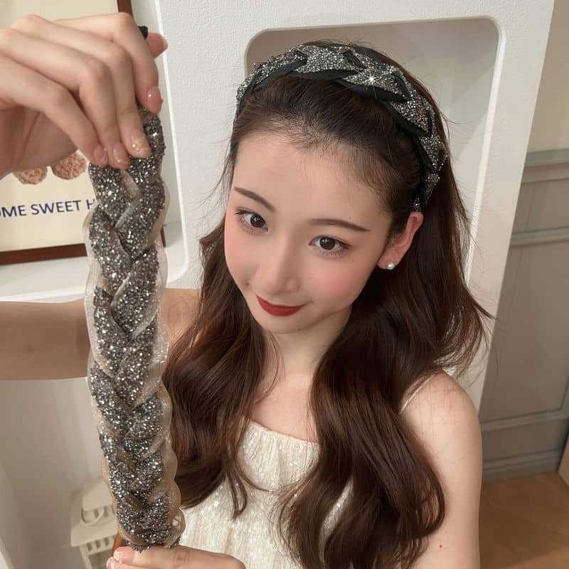 Rutschfeste Strass Schwerindustrie Breitkrempiges Twist Braid Haarband Hohe Herdplatte Haarnadel