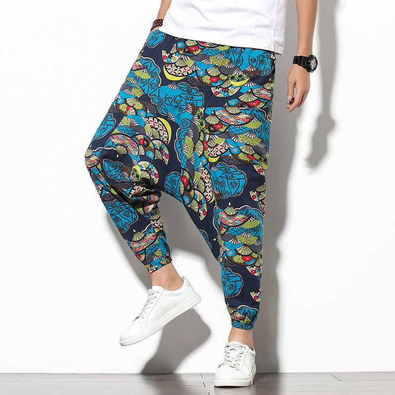 Sommerliche böhmische lockere Strandhose mit weitem Bein und Elefantenblume