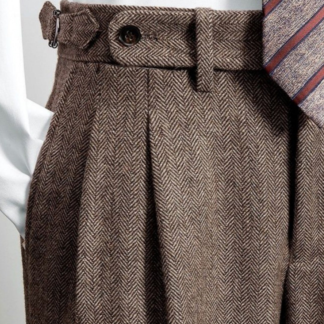 Slim-Fit-Hose aus Tweed-Wolle mit Fischgrätenmuster