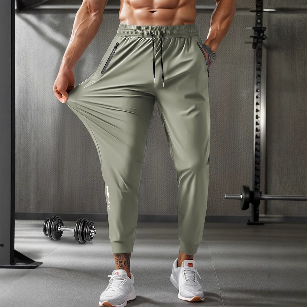 Männer Laufhose Ice Silk Sommer Schnell trocknend Training Fitness Zipper Latzhose