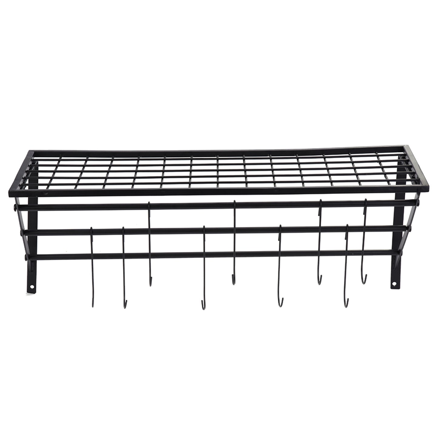 Black Metal Hanging Pan Pot Rack Wall Mounted with 10 Hooks Kitchen Storage Organizer
