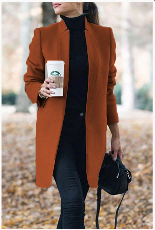 Herbst und Winter Neue Mode Stehkragen Damen Wollmantel