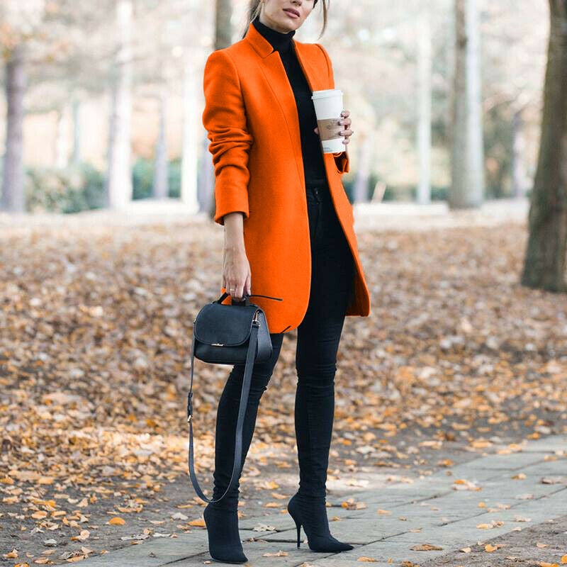 Herbst und Winter Neue Mode Stehkragen Damen Wollmantel
