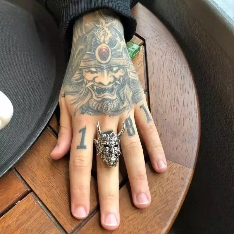 Distressed Prajna Mask Hip Hop Punk Ring