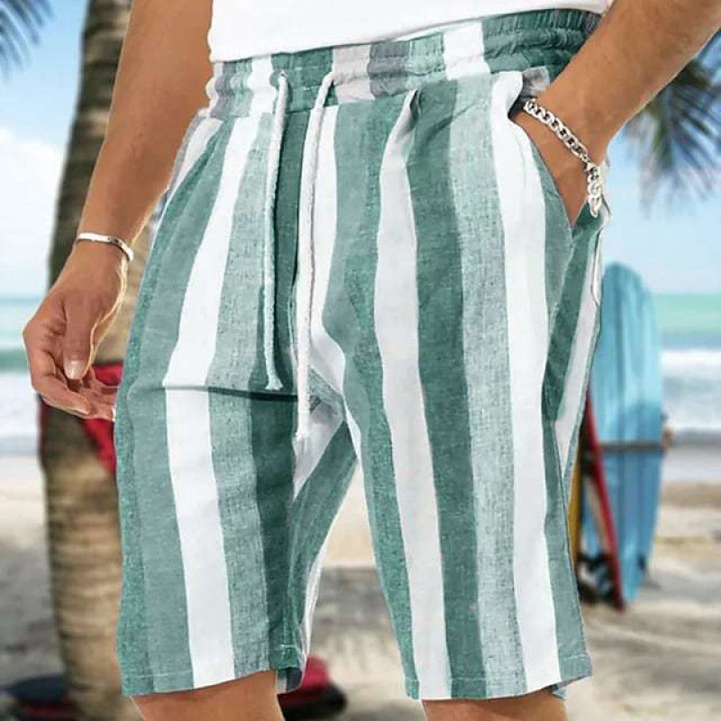 Herren Strand Kordelzug Shorts Gestreiften 3D Druck Europäischen Und Amerikanischen