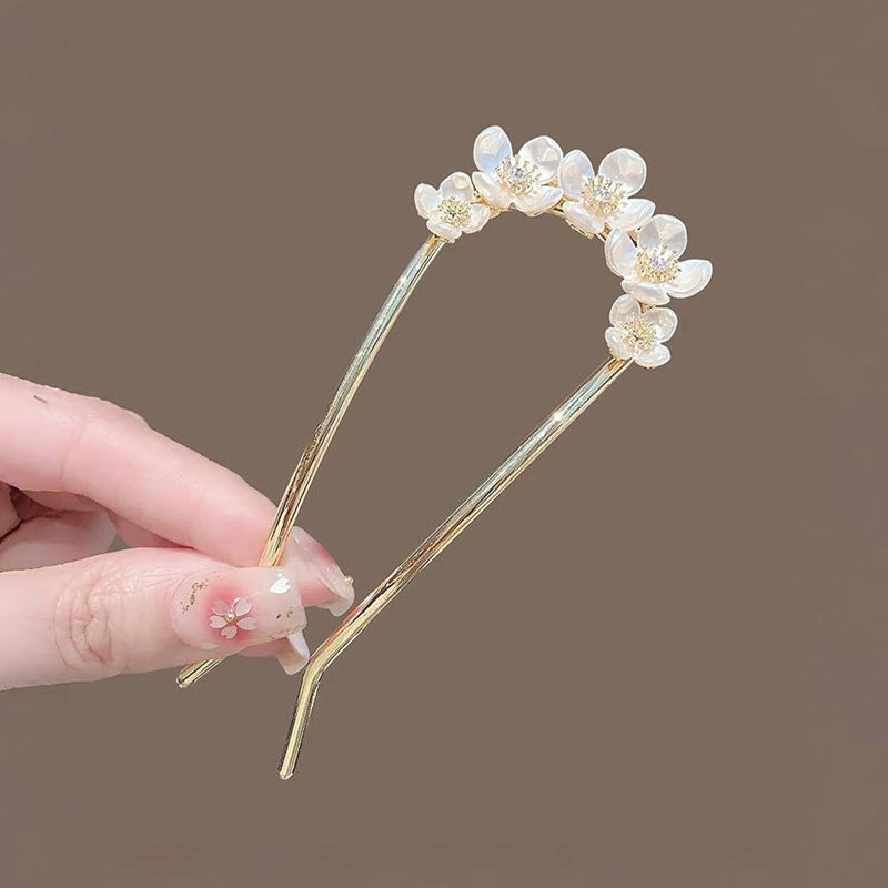 Hochwertige elegante Perlenblume U-förmige Haarnadel hinten Kopf einfach modern