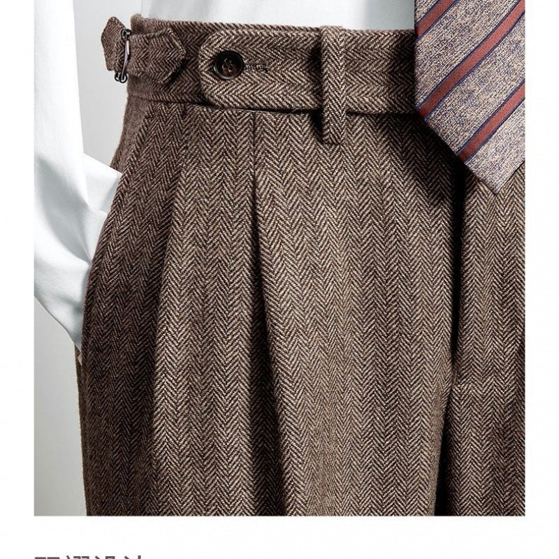 Slim-Fit-Hose aus Tweed-Wolle mit Fischgrätenmuster