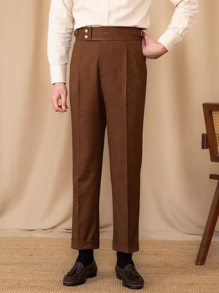Junge Britische Hohe Taille Casual Hosen Männer Warme Gerade
