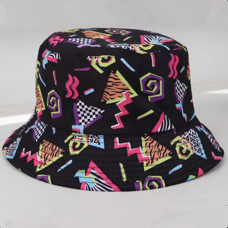 Vielseitiger Fischerhut mit geometrischem Graffiti-Retro-Muster