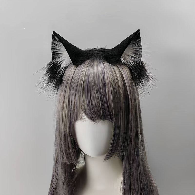Schwarzes Katzenohren-Stirnband aus Plüsch mit Tierohren für Damen