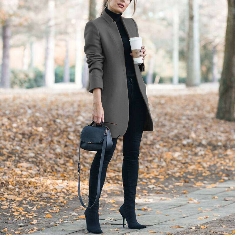 Herbst und Winter Neue Mode Stehkragen Damen Wollmantel