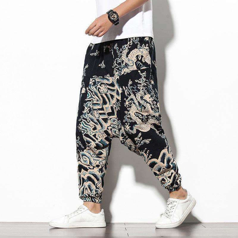Sommerliche böhmische lockere Strandhose mit weitem Bein und Elefantenblume