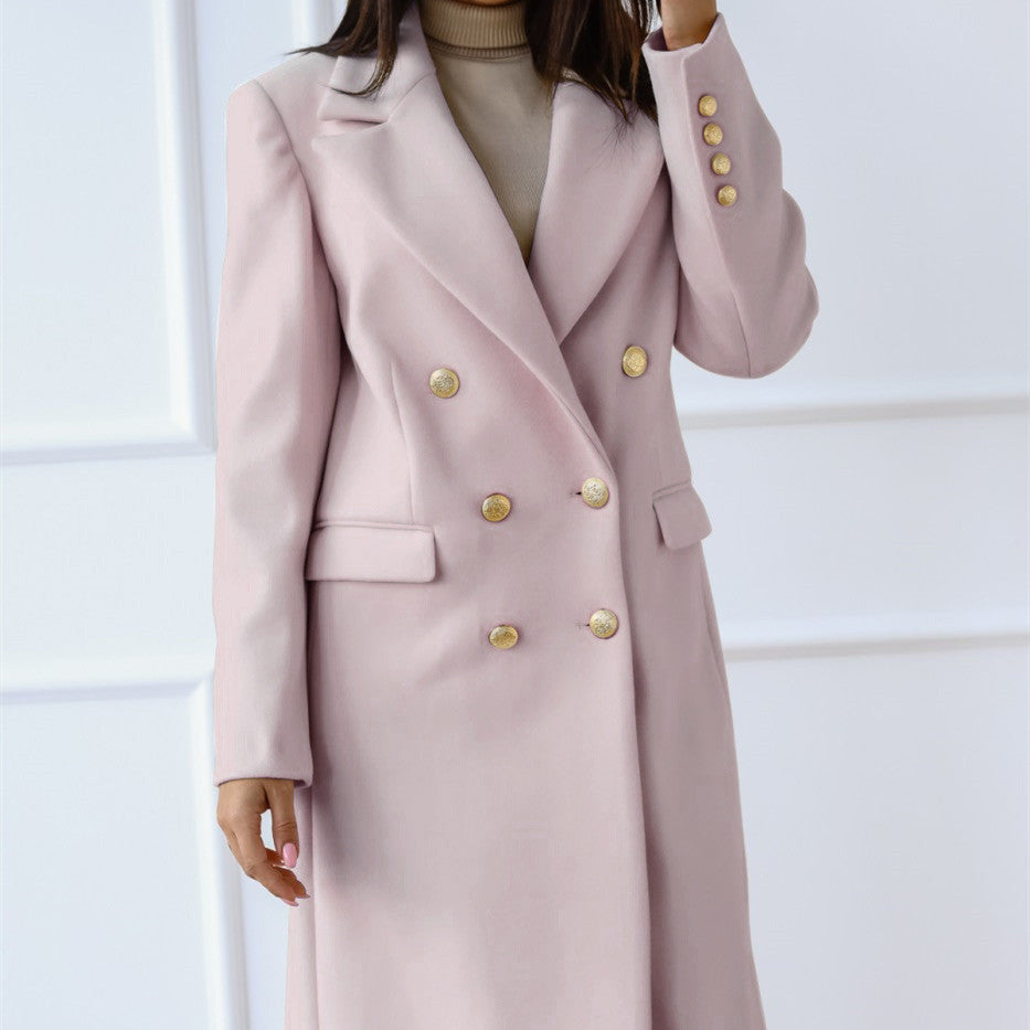Lange Tweedjacke mit Metallschnalle für Herbst und Winter für Damen