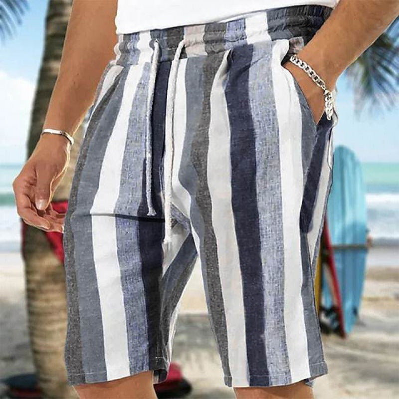 Herren Strand Kordelzug Shorts Gestreiften 3D Druck Europäischen Und Amerikanischen
