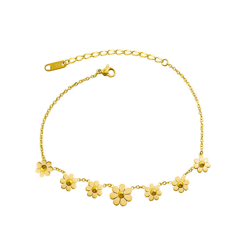 Einfaches Fußkettchen mit Blumenmotiv aus Titanstahl plattiert 18 Karat