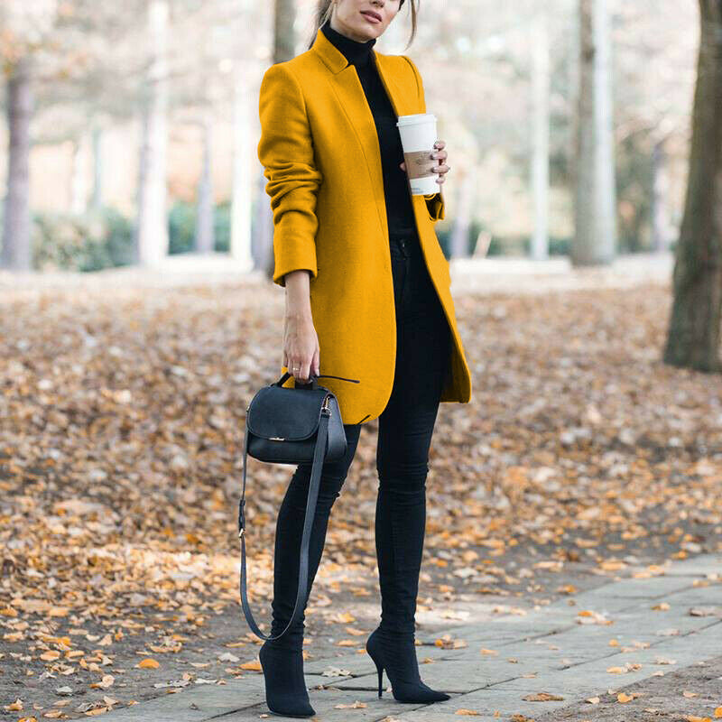 Herbst und Winter Neue Mode Stehkragen Damen Wollmantel