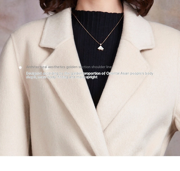 Herbst und Winter Cremeweiß Temperament Slim-Fit Wollmantel Damen
