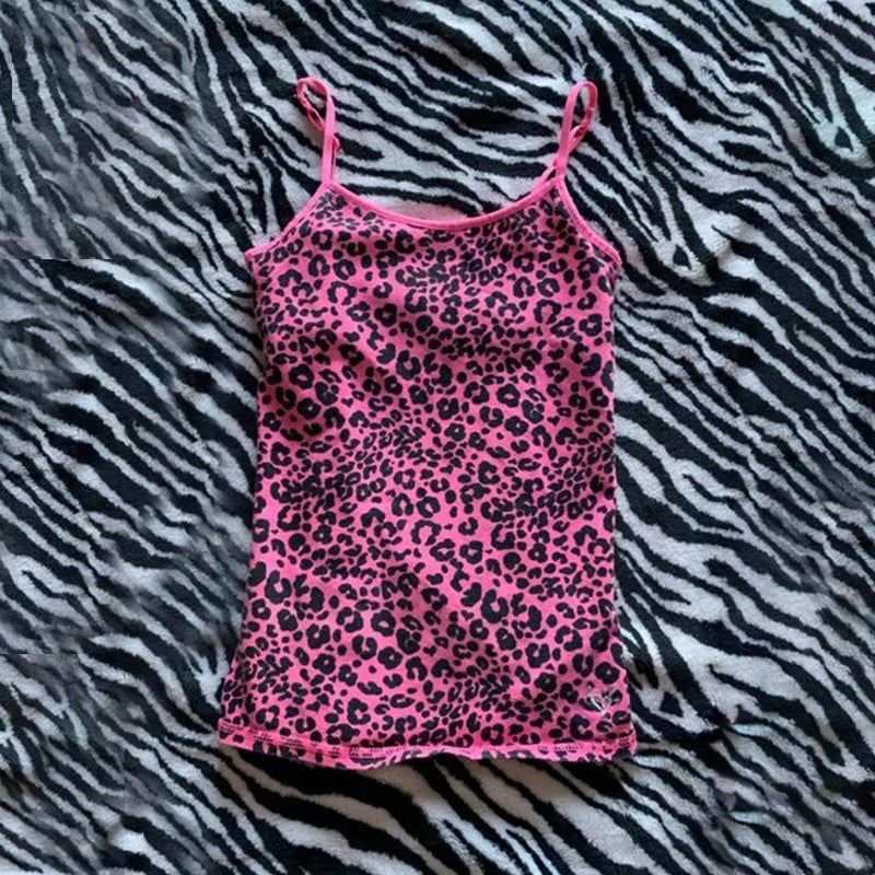 Sexy Hot Girl mit Leopardenmuster, All-Match-Mode im Street-Style, Eleganz, ärmelloses Top mit schmalen Trägern