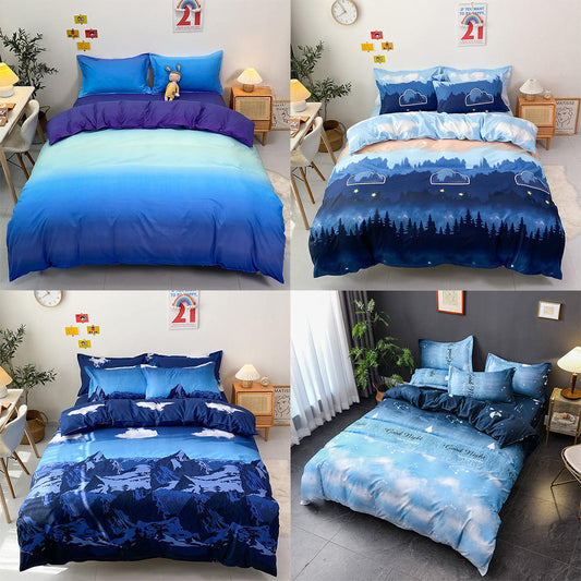 Vierteiliges Bettset Blue Night Sky Bettlaken Bettbezug Einzelbett Doppelbett
