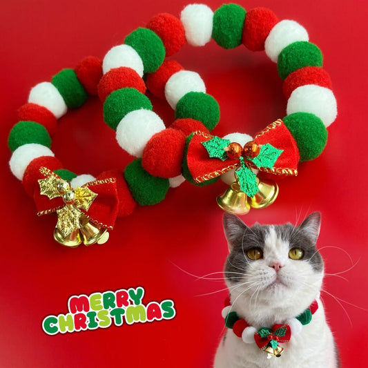 Weihnachts-Halskette für Hunde und Katzen, süßes Plüschball, weiches elastisches Halsband, Haustier-Hals-Accessoires, Weihnachtshalsband für Hunde mit Schleife